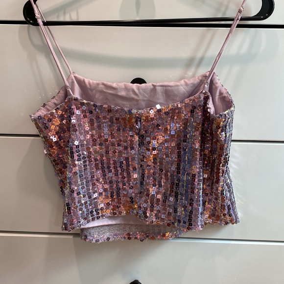 ASTR The Label purple sequin spaghetti strap tank, size M, wears like a crop top - Picture 2 of 3